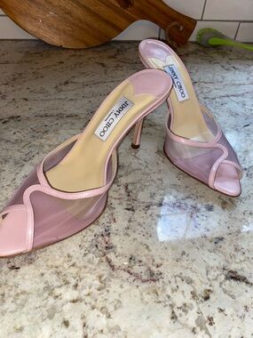 Jimmy Choo Brigitte Pink Mesh Mule Heel EU 38  US 7-7.5 Made in Italy NWOT